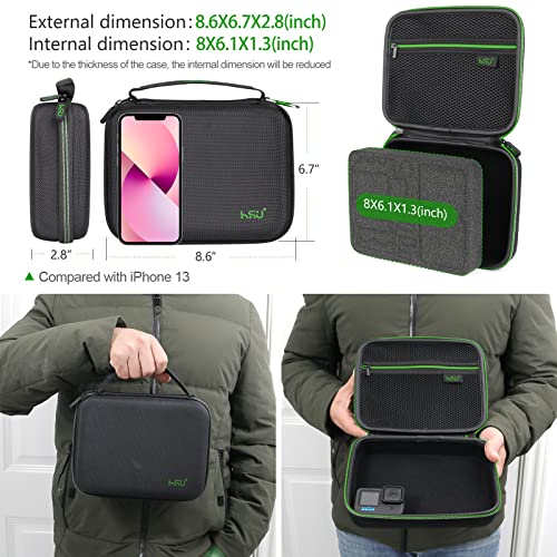 HSU Protective Carrying Case Compatible with Go Pro Hero | 13, 12, 11, 10, 9, 8, 7, 6, 5 and Accessories, Light and Medium Security Bag, Compact and Safe Action Camera Travel Storage - color: Green