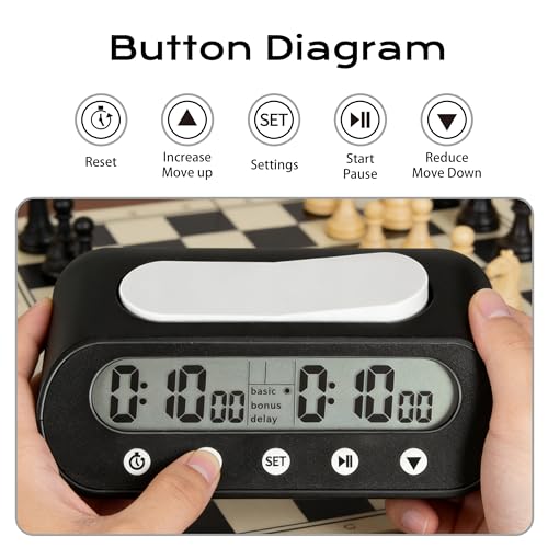 VINJOE Chess Clock Digital Chess Timer Professional for Board Games,Portable Digital Chess Clock & Game Timer with Basic,Bonus,Delay and Positive Time Features with Alarm Function Best Gifts