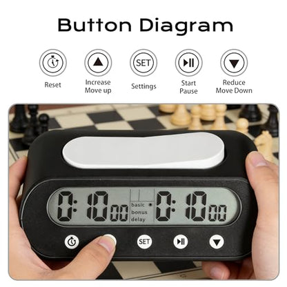 VINJOE Chess Clock Digital Chess Timer Professional for Board Games,Portable Digital Chess Clock & Game Timer with Basic,Bonus,Delay and Positive Time Features with Alarm Function Best Gifts