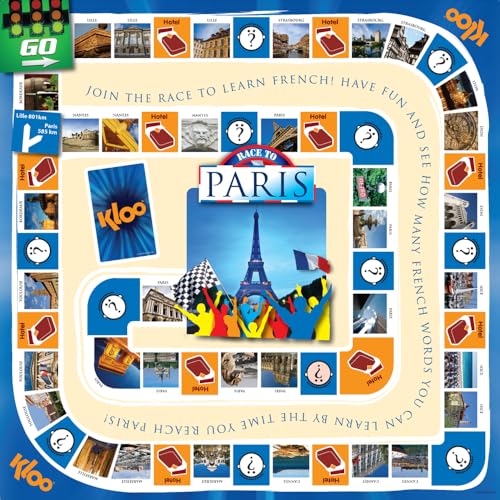 KLOO Learn French Board & Card Game Race to Paris | Fun for Family Kids Adults School | Play & Talk French Language | 4 Decks, Speak 100's of Words & Vocabulary in a Flash | Boardgame, 1–4 Players