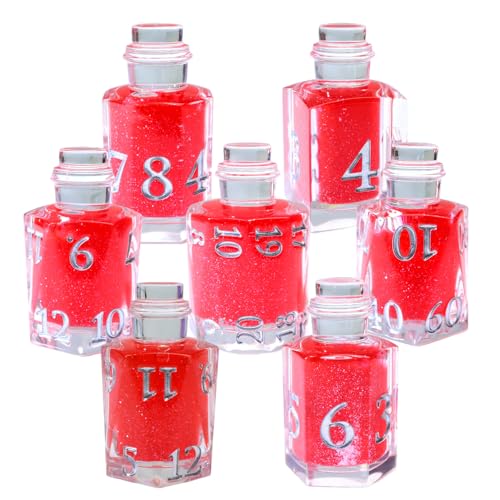 XENOLUX Potion Bottle Polyhedral Dice Set - Clear Resin DND Dice Set with Red Liquid - Healing Elixir Shape RPG Dice for Board Games - BOT11 - color: Bot11