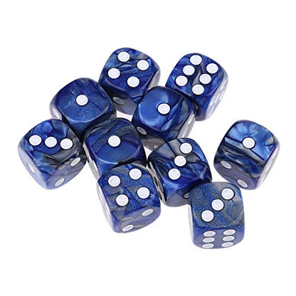 10PCS Polyhedral Dice D6 Dice 16mm Acrylic Dice Game Dice for RPG MTG DND Table Games (Blue Silver) - color: Blue Silver