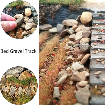 Bed Gravel Track Natural Stone Set, Mixed Sizes, 4 Packs x 40g, for Train Railway Track Diorama, Miniature Scene, Ages 14+