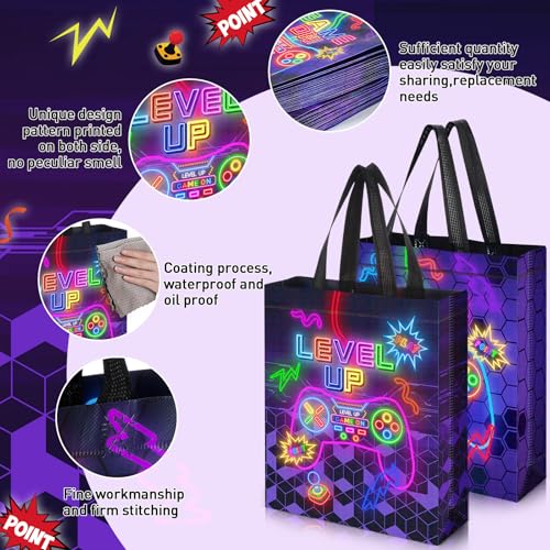 Sweetude 30 Pcs Video Game Gift Bag with Handle Game Party Supplies Reusable Gaming Neon Goody Bag, 2 Styles - style: Neon
