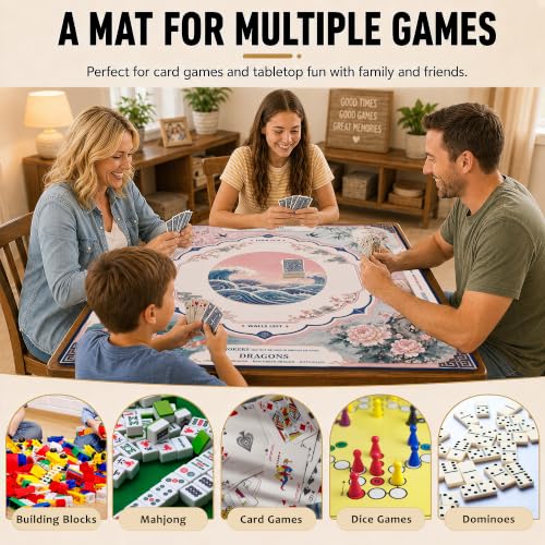 Crane Waves Mahjong Mat for Table with Carrying Bag, Anti Slip Noise Reduction Game Table Cover for Mahjong, Card, Board Tile Games, 31.5'' x 31.5'' - color: Moonlit Crane Waves
