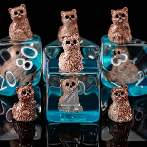 DND Resin Cat Dice Set, Red D&D Polyhedral Dice for Dungeons and Dragons RPG, MTG Role Playing Games D and D Dice 7pc D20 D12 D10 D8 D6 D4 for Ages 15 and Up - color: Cat3