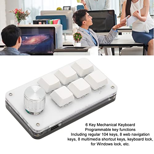 Zyyini Programmable Keyboard, 6 Key One Handed Mechanical Keyboard with Knob,Poortable Multifunctional Mechanical Gaming Keypad for Gaming Office (White) - color: White