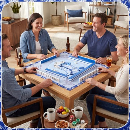 Blue American Western Boot Mahjong Mat with Rules 31.5" x 31.5" Non-Slip Noise Reduction Gaming Mat with Carrying Bag American Mahjong Table Cover for Poker Board Card Games Dominoes - style: Blue Cowboy Willow