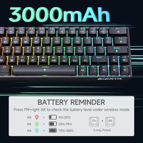 DIERYA DK63 60% Wireless Mechanical Gaming Keyboard | Bluetooth/2.4G/Wired Keyboard | RGB Backlit Compact 63 Keys Mini Office Keyboard | with Blue Switch | for Windows Laptop PC Gamer Typist-Black - style: Black/Blue Switches