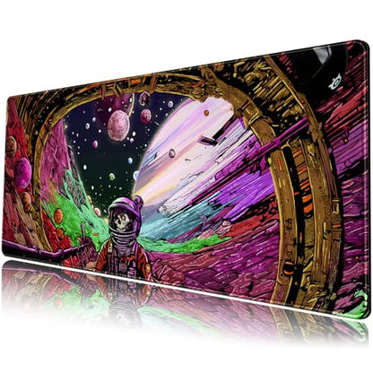 Strange Planet Desk Mat Space Scene Large Gaming Mouse Pad Extended Anime Vibrant Colors Desk Pad Futuristic Spaceship Mousepad XL Cosmic Adventure Skeleton Keyboard Mouse Mat 31.5"x11.8" - color: Strange Planet