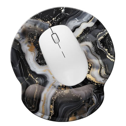 Ergonomic Memory Foam Wrist Support Mouse Pad Comfortable Padded Wrist Mousepads 9in X10in Pain Relief Desktop Mouse Mat (Grey Golden Black Marble Foam) - color: Grey Golden Black Marble Foam
