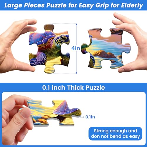36 Large Piece Puzzles for Seniors 6 Pack,Dementia Puzzles Turtle Dog Bird Mushroom Beach Lake Jigsaw Puzzle Dementia Alzheimer's Products and Activities for Seniors Elderly Adult - style: 36 Large Pieces