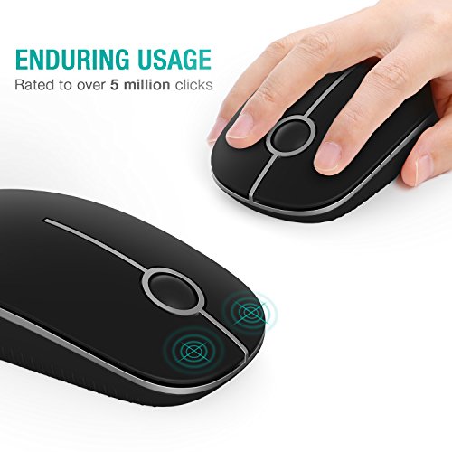 VssoPlor Wireless Mouse, 2.4G Slim Computer Laptop Mouse, Black and Silver | Portable Mouse, Plug & Play USB Nano Receiver, Quiet Silent Optical Mice for Notebook, PC, Laptop, Computer, Windows, Mac - color: Black and Silver