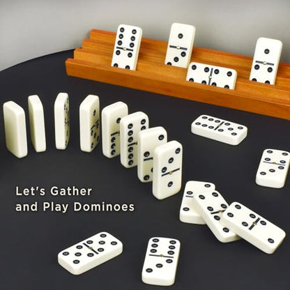 Queensell Dominos Set for Adults, Double 6 Dominoes Set with 28 Tiles in Wooden Case, Classic Dominoes, Family Board Game for Kids & Adults, Travel Game for Family Game Night, Juegos de Mesa - style: Medium