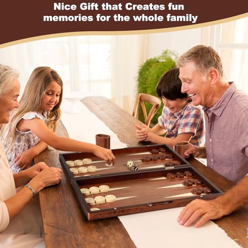 Handcrafted Wooden Backgammon Set - 16" Large Board Game with Oversized Pieces - Classic 2-Player Strategy Game Perfect for Adults & Kids - style: Stripe 39x40CM