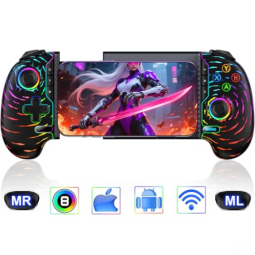 Game Controller for iPhone Android,Programmable Gaming Controller for iPhone w Hall Joystick,800mAh Phone Controller for iPhone iOS Support Xbox Cloud,Steam Link,Call of Duty (Black Crackle) - color: Black-Crack
