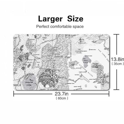 Fantasy Trading Card Game Playmat – Board Game Desk Pad with Rubber Base & Stitched Edges, Smooth Surface for MTG, Anime & Fantasy Decks, Original Hand-Painted Map Design 23.5x13.8in