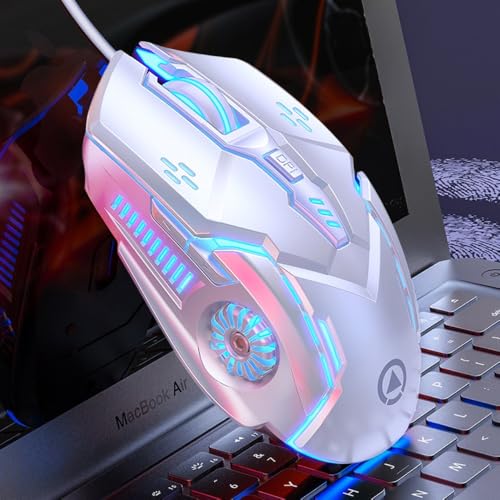 Ergonomic Esports Wired Mouse RGB Glowing Light Multi-Gear DPI Adjustable Lightweight Gaming Mice Compatible with Desktop Laptop Notebook White Audio Version - color: White, size: Audio version