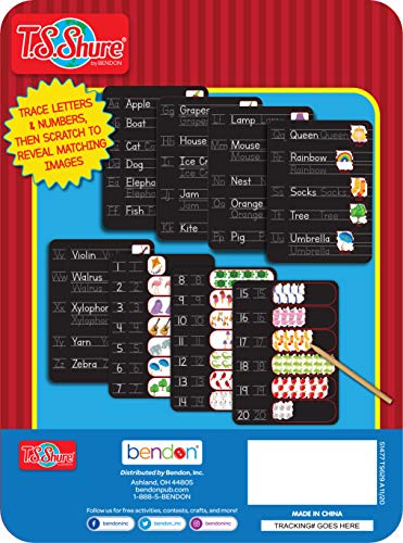 Bendon TS Shure ABC and 123 Alphabet Letters and Numbers Counting Educational Learning Tin with 8 Scratchboards and Wooden Stylus Pre-School Kindergarten Education 51477 - style: Learn Alphabet and Numbers Set
