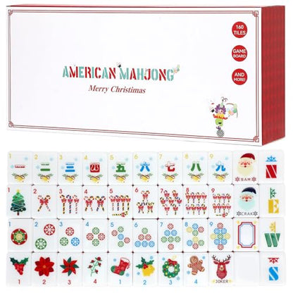 American Mahjong Tile Set with Carrying Bag and Accessories, 160 Acrylic Engraved Mahjong Tiles with Racks with Pushers, Mahjong Tile Set for Family Friends