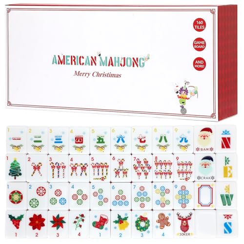 American Mahjong Tile Set with Carrying Bag and Accessories, 160 Acrylic Engraved Mahjong Tiles with Racks with Pushers, Mahjong Tile Set for Family Friends