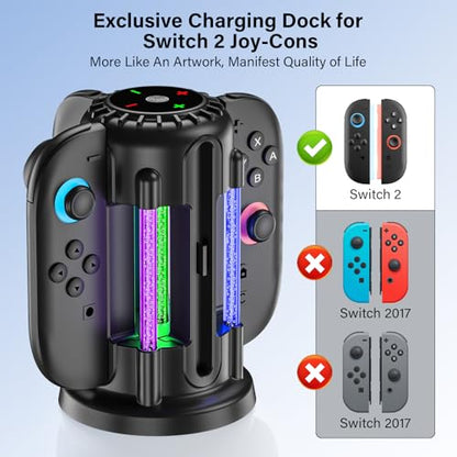 Switch-2-Joycon-Charger - Charging Dock for 2025 Nintendo Switch 2 JoyCon Controllers, Magnetic & Bubble LED Light, Fast Charging Station for Nintendo Switch2 Joy-con 2 Controllers Accessories, Black - color: Black