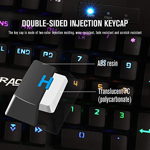 GTRACING Mechanical Keyboard, Wired Gaming Keyboard, Switch 104 Keys Rainbow Backlit Keyboard and 20 LED Lighting Effect for PC Computer Gamers (Gray)