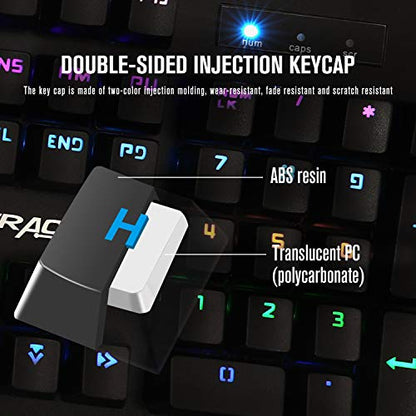 GTRACING Mechanical Keyboard, Wired Gaming Keyboard, Switch 104 Keys Rainbow Backlit Keyboard and 20 LED Lighting Effect for PC Computer Gamers (Gray)