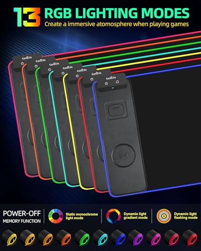 Wireless Charging Mouse Pad, RGB Gaming Mousepad, 31.5"x11.8" | Extra Large LED Desk Mat, 13 Lighting Modes, Ultra-Smooth Surface, Non-Slip Base, Waterproof Computer Keyboard Pad, Black - color: Black-31.5"x11.8"