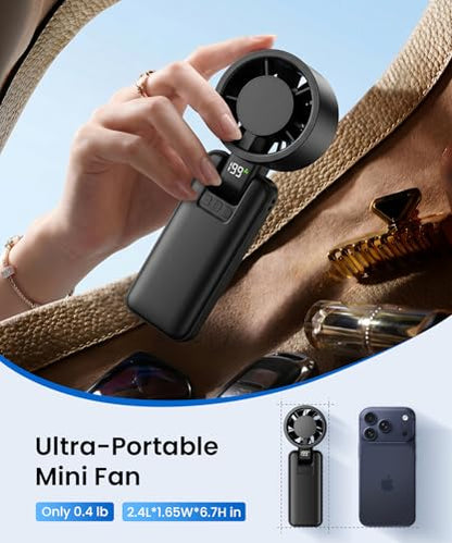 2 Pack Portable Mini Handheld Fan, 199-Level Stepless Speed,Black | 4000mAh Rechargeable Battery, Quiet, LED Digital Display, Personal Cooling Turbo Fan for Travel, Office, Makeup & Concerts - color: Black