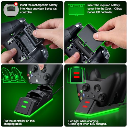 Individual Xbox Rechargeable Battery-2x3600mWh Batteries with Xbox Controller Charger, Xbox Controller Battery Pack for Xbox Series X/S, Xbox Battery Pack Xbox Charging Station for Xbox One/S/X/Elite