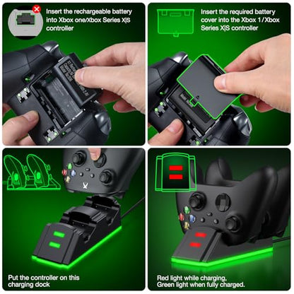 Individual Xbox Rechargeable Battery-2x3600mWh Batteries with Xbox Controller Charger, Xbox Controller Battery Pack for Xbox Series X/S, Xbox Battery Pack Xbox Charging Station for Xbox One/S/X/Elite