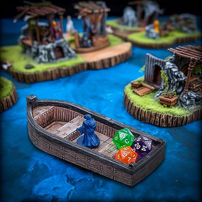 CZYY Fantasy Skiff Miniature, Resin Boat Terrain for Tabletop RPGs | Compact Resin Scatter Terrain, Rowboat Design, Fits Battle Mats & Miniatures, For Wargames, Treasure Hunts & Sea Adventures