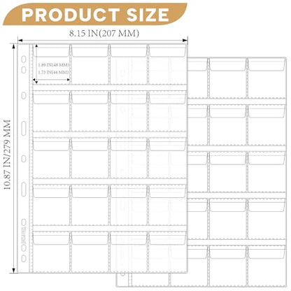 25 Sheets Coin Pocket Pages - 20 Pocket Standard 9-Hole 500 Pockets Inserts Collecting Sleeves for Coins [48mm X 44mm Each Pocket] CS0312520 - color: 20 Pocket(44mm X 48mm Each Pocket), size: 25 Sheets