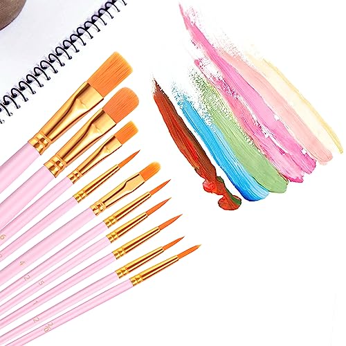 AROIC Acrylic Paint Brushes, 6 Packs/60 pcs Nylon Hair Paint Brush Set for All Purpose Oil Watercolor Painting Artist Professional Kits (Pink) - size: 60pcs-pink