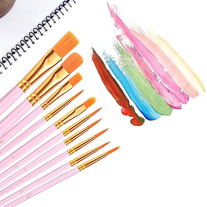 AROIC Acrylic Paint Brushes, 6 Packs/60 pcs Nylon Hair Paint Brush Set for All Purpose Oil Watercolor Painting Artist Professional Kits (Pink) - size: 60pcs-pink