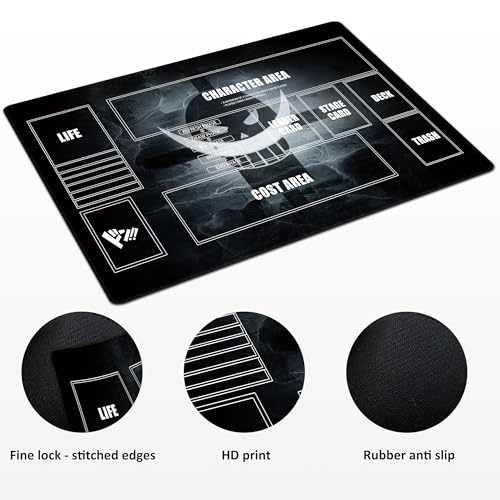 Playmat for One Piece Card Game (24x14 Inches): with Non-Slip Rubber, Zones Design, a Professional Storage Bag Included, Plus a Limited-Time Gift of a Set of 20 Damage Counters (Black2) - color: Black2