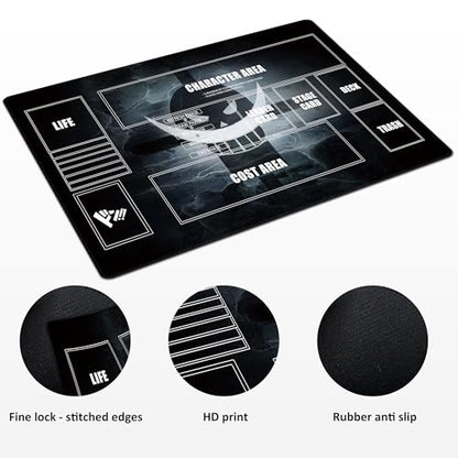 Playmat for One Piece Card Game (24x14 Inches): with Non-Slip Rubber, Zones Design, a Professional Storage Bag Included, Plus a Limited-Time Gift of a Set of 20 Damage Counters (Black2) - color: Black2