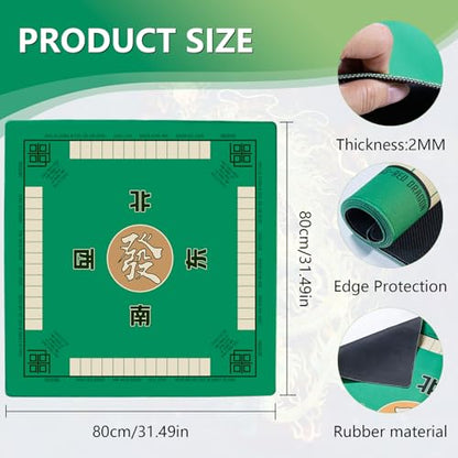 Mahjong Mat,Non-Slip and Noise Reducing Portable Mahjong Accessories | 31.5" x 31.5" with a Carrying Bag,Game Table Mat for Board Games, Card Games, Dominoes - color: Green