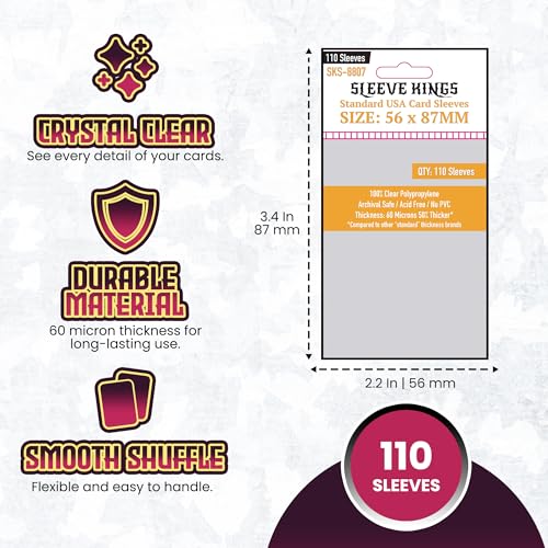 Sleeve Kings Standard Card Sleeves 56x87mm, 60 Micron, 110ct, SKS-8807 | 100% Clear Polypropylene, Acid-Free & PVC-Free, Compatible with Heat: Pedal to the Metal, Great Western Trail - size: 56 x 87 mm, style: Standard USA