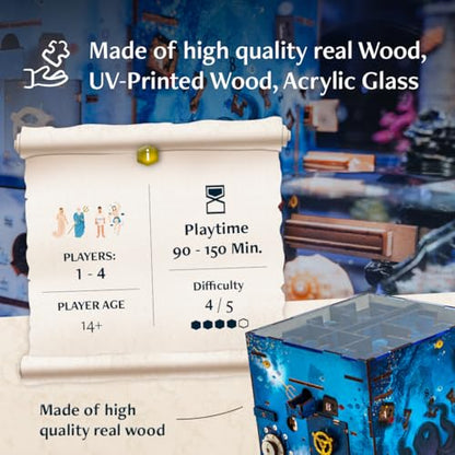 INSCAPE Atlantis Labyrinth Puzzle Box - Escape Room Game in A Box for Adults - Cluebox - Maze - Mind Puzzles for Adults - 3D Wooden Puzzle Boxes with Hidden Compartments | Cluebox 3D Wooden Maze Mechanism With Hidden Compartments - Challenging Brain Tease