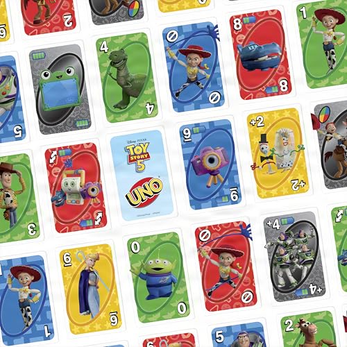 Mattel Games UNO Disney and Pixar Toy Story 5 Card Game | Movie-Inspired Deck with Special Movie Fule, For Kid & Family Nights, Play During Parties, Travel & Camping