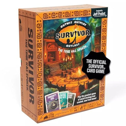 Exploding Kittens Survivor The Tribe Has Spoken, 3-6 Players, Ages 8+ | In the official Survivor card game Build alliances, find immunity idols, and vote rivals out iI. Quick to learn, family fun - style: The Tribe Has Spoken