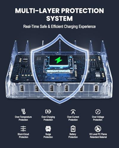 Charging Station for Multiple Devices, Honcila 50w 6 Port Fast Charger Stations for iPhone, iPad, Cell Phone, Tablet, Multi Device Charging Dock Organizer with 6 Mixed Charging Cables