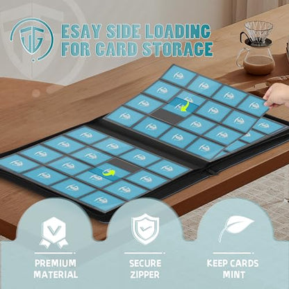 16 Pockets Trading Card Zipper Binder for 1000+ Cards| Secure Side Loading Pockets | Trading Card Album Folder | Compatible with YuGiOh, MTG,Sports Cards (Blue 16) - color: Blue 16