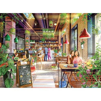 RoseArt - My Happy Place - Neighborhood Cafe 750 Piece Jigsaw Puzzle - Vibrant Coffee Shop Art - Made in USA - style: Neighborhood Cafe