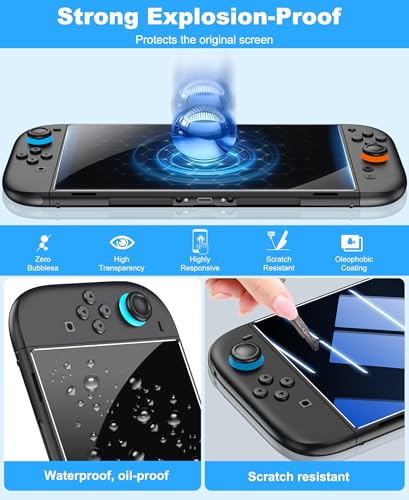 Switch 2 Case for Nintendo Switch 2 (2025)/Switch/OLED, with 4-in-1 Accessories Bundle Kit for Nintendo Switch 2, 3X Transparent Protective Cover+2X Screen Protectors+4X Thumb Caps, Accessories Set with Carrying Case for Switch - size: Case + 4-in-1 Bundl