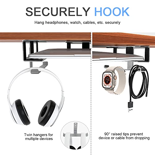 IFCASE Under Desk Laptop Mount & Headphone Holder with Adhesive & Screw, Hard Aluminum Under Table Desk Holder for Laptop, Mac mini, MacBook Pro (Silver) - color: Silver