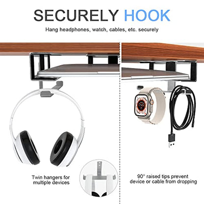 IFCASE Under Desk Laptop Mount & Headphone Holder with Adhesive & Screw, Hard Aluminum Under Table Desk Holder for Laptop, Mac mini, MacBook Pro (Silver) - color: Silver