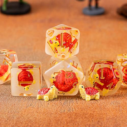 DND Resin Dice Set, Polyhedral D&D Raccoon Dice Inclusion Dice for Dungeons and Dragons MTG RPG - color: Turtle-red1